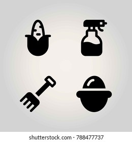 Agriculture vector icon set. sprayer, egg, corn and rake