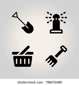 Agriculture vector icon set. sprinkle, basket, shopping basket and shovel