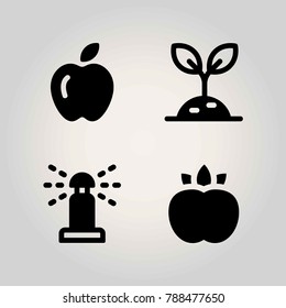 Agriculture vector icon set. sprinkle, sprout, apple and peach