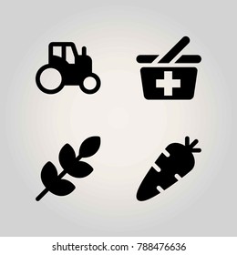 Agriculture vector icon set. tractor, shopping baket, basket and carrot