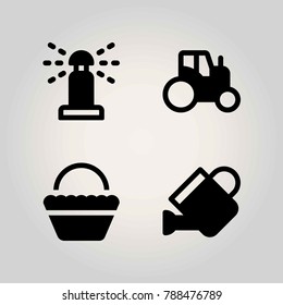 Agriculture vector icon set. tractor, watering can, can and sprinkle