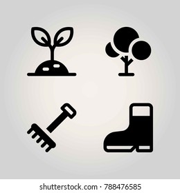 Agriculture vector icon set. tree, rake, boot and sprout