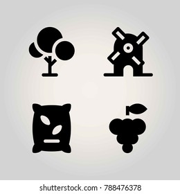 Agriculture vector icon set. windmill, tree, grape and fertilizer