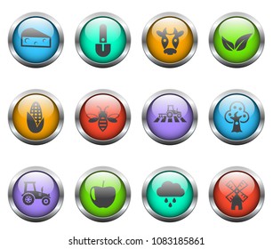 agriculture vector icons on color glass buttons