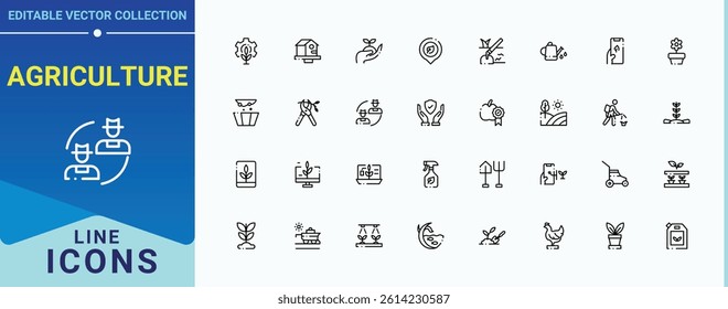 Agriculture vector line icon set. Farm And Farming icon set. Harvest outline icons collection. Minimal thin line web icons set. Editable vector art and illustration.