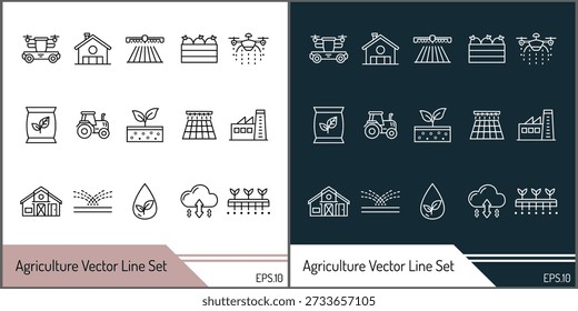 Conjunto de ícones de linha de vetor de agricultura para agricultura inteligente e agronegócio