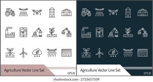 Agriculture Vector Line Icon Set for Farming Smart Agriculture and Agribusiness