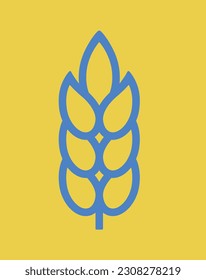 Agriculture. Vector line icon. Ukrainian symbol. Wheat on a yellow background. Bake element.