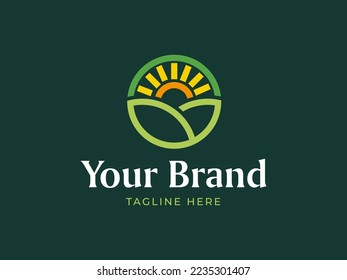 agriculture vector logo with sun, farming logo vector