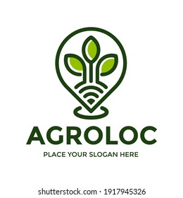 Plantilla del logotipo del vector agrícola. Este diseño utiliza la ubicación o el símbolo del mapa. Adecuado para la naturaleza o el medio ambiente.