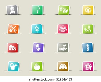 agriculture web icons on color paper bookmarks