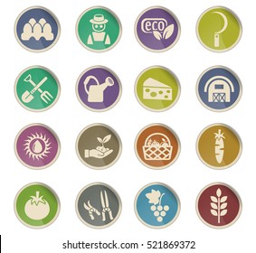 agriculture web icons on color paper labels