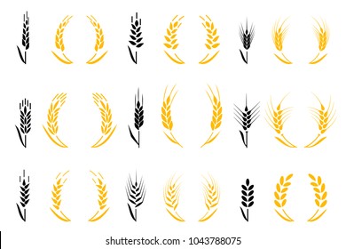 Agriculture wheat. Wheat Ears Icons and Logo Set. For Identity Style of Natural Product Company and Farm Company. Organic wheat, bread agriculture and natural eat. Cereals icon set.