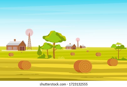 Agriculture Wheat Field Farm Rural Nature Scene Landscape Illustration