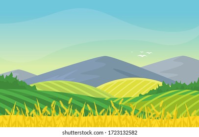 Agriculture Wheat Field Farm Rural Nature Scene Landscape Illustration