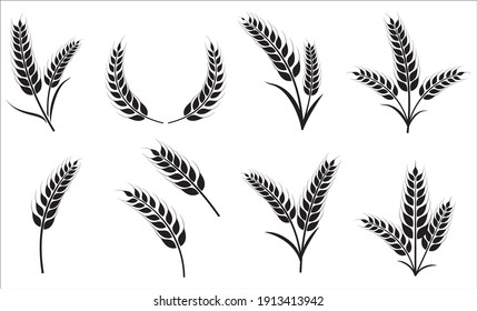 Agriculture wheat icon set, Organic wheat, bread agriculture and natural eat, rice isolated on white background, vector illustration