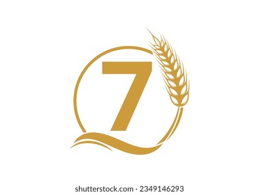 Agriculture Wheat Logo On 7 Letter. Agriculture Logo Design Template, Food, Healthy Nutrition Symbol. Logo for agriculture business and company identity
