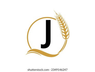 Agriculture Wheat Logo On J Letter. Agriculture Logo Design Template, Food, Healthy Nutrition Symbol. Logo for agriculture business and company identity