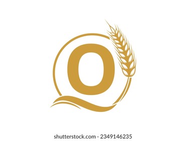 Agriculture Wheat Logo On O Letter. Agriculture Logo Design Template, Food, Healthy Nutrition Symbol. Logo for agriculture business and company identity