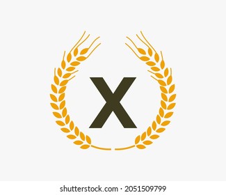 Agriculture Wheat Logo On X Letter. Letter X Agriculture Logo Design Template, Food, Healthy Nutrition Symbol