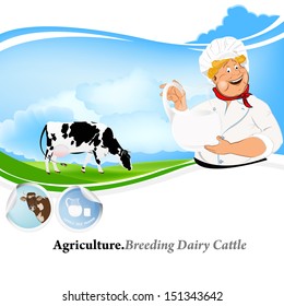 Agriculture.Breeding dairy Cattle.Vector background