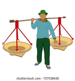 agriculturist carry on one's shoulder vector design
