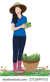 agriculturist  and cucumber baskets vector design