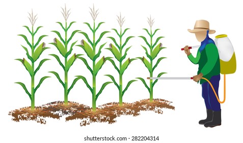 agriculturist spraying pesticides vector design
