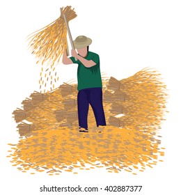 agriculturist thresh rice vector design