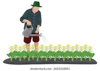 forma de desenho animado de rega agriculturista no projeto de vetor de fundo verde