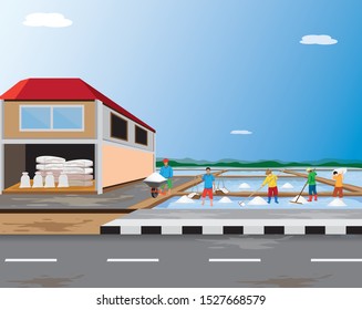 agriculturist work in saline field vector design