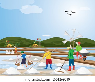 agriculturist work in saline field vector design