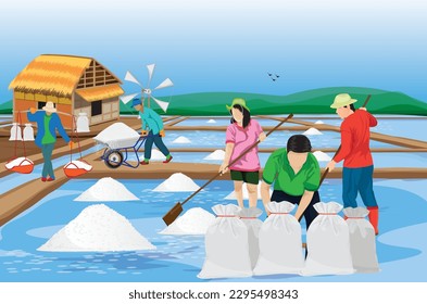 agriculturist work in saline field vector design