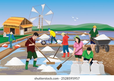 agriculturist work in saline field vector design