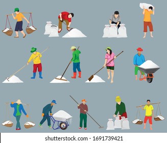 agriculturist work with salt cartoon shape vector design