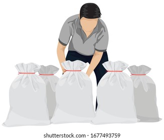 agriculturist work with white sack vector design