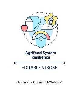 Agrifood system resilience concept icon. Food security approaches abstract idea thin line illustration. Isolated outline drawing. Editable stroke. Arial, Myriad Pro-Bold fonts used