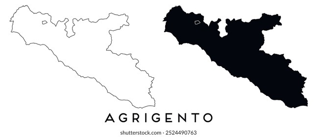 Agrigento map outline and black silhouette vector