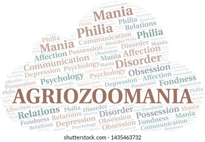 Agriozoomania word cloud. Type of mania, made with text only.