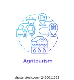 Icono de concepto de gradiente azul de agroturismo. Un nicho de turismo. Turismo rural. Actividades agrícolas. Cría de animales. Ilustración de línea de forma redonda. Abstractas idea. Diseño gráfico. Fácil de usar en poste de blog