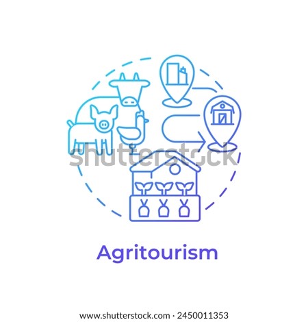 Agritourism blue gradient concept icon. Niche tourism. Rural tourism. Farm activities. Animal husbandry. Round shape line illustration. Abstract idea. Graphic design. Easy to use in blog post