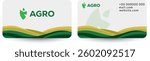 Agro business card design. Fresh nature landscape, ecology collage. Agro business card layout, farmland poster, countryside flyer, Abstract eco green agricultural vector background.