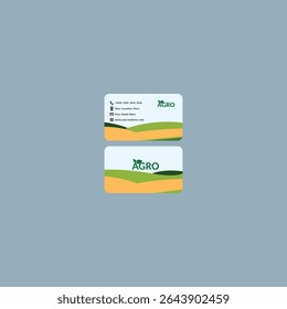 Agro business card design. Fresh nature landscape, ecology collage. Agro business card layout, farmland poster, countryside flyer, Abstract eco green agricultural vector background.