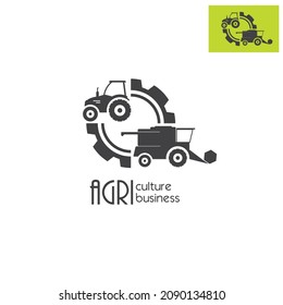 Agro company or service icon design. Sign or Symbol, logo design for idustrial company or agriculture company. Farm, tractor, combine harvester, farming.