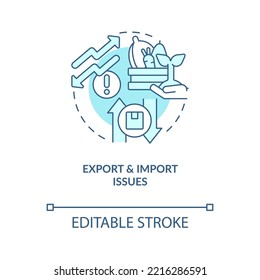 Agro export and import issues turquoise concept icon. International food trade abstract idea thin line illustration. Isolated outline drawing. Editable stroke. Arial, Myriad Pro-Bold fonts used