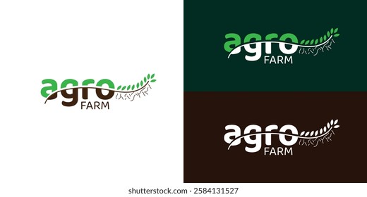 Agro farm brand logo, icon, emblem, symbol, sticker label for food and agriculture farming. Artistic Letters,
integrated with leaves and stem. suitable for product packaging.