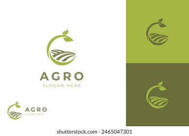 Agro Farm-Logo-Icon-Design, Blatt-Pflanze mit Land-Grafik-Element-Symbol, Zeichen für die Landwirtschaft Vektorgrafik-Logo-Vorlage