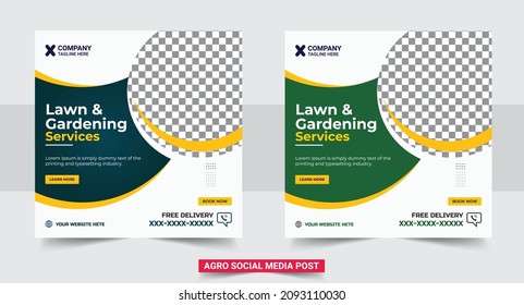  Agro farm services social media banner template design. Agricultural and Farming Services social media banner template design or organic farm square flyer