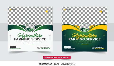  Agro farm services social media banner template design. agriculture farming services or Landscaping Service Social Media Post banner and Web Banner Template. Garden, agro farm, agriculture, farming