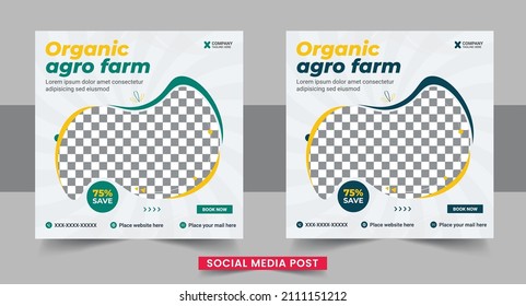 Agro farm services social media post or web banner template design. Agricultural and farming services social media banner template design